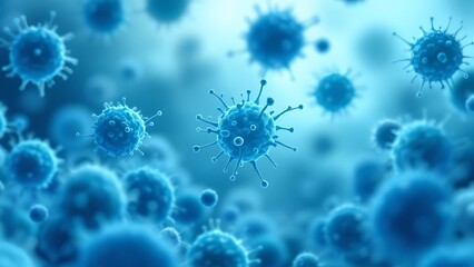 Blue Bacteria - Microscopic Enlargement of Blue Cells and Colony of Bacteria - Probiotics or Medicine Treatment - Health Care Medication or Ananotomy of Organisms in Biology or Science