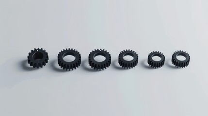 A minimalist 3D animation of smooth metal gears rotating on a white background, creating a calming, uniform mechanical effect with clean designs