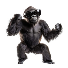 Fototapeta premium Funny Gorilla Dancing in Large Sunglasses on transparent background for Humorous and Entertaining Content