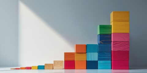 Colorful Wooden Blocks Displaying Gradual Growth in a Creative and Modern Style