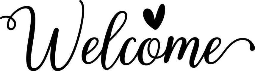 Welcome typography design on plain white transparent isolated background for sign, card, shirt, hoodie, sweatshirt, apparel, tag, mug, icon, poster or badge