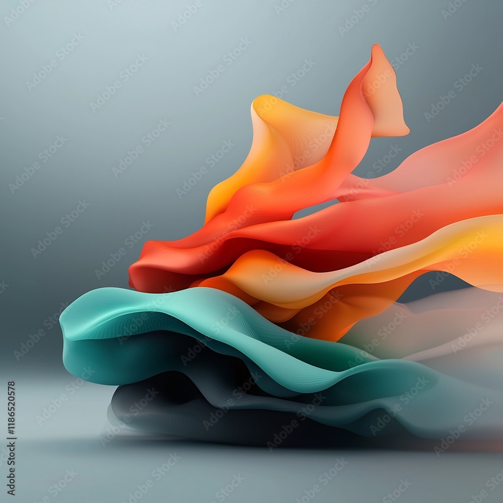 Poster mesmerizing iridescent waves futuristic abstract digital art in vibrant spectrum ethereal and surrea