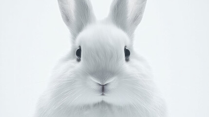 Obraz premium Adorable fluffy white rabbit, close-up portrait.