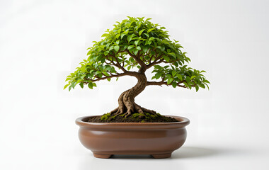 Obraz premium A small bonsai tree in a ceramic pot isolated on a white background