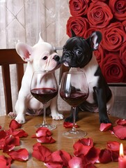 Two bulldogs with hearts, Valentine's Day