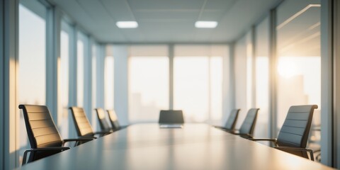 Empty meeting table in a modern office with natural light