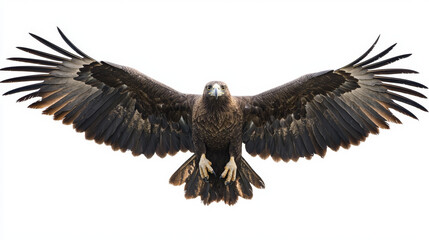 Obraz premium Majestic eagle in flight, wings outstretched, isolated on white.