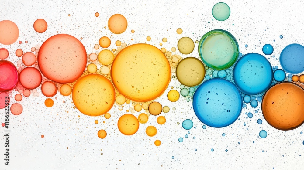 Poster abstract colorful circles with smooth gradient and bubble texture on white background for design pro