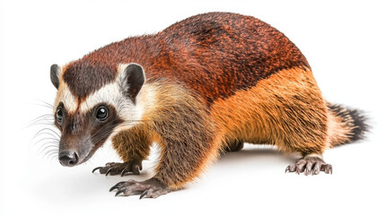 Fototapeta premium Reddish-brown and white banded mammal, low-angle view.