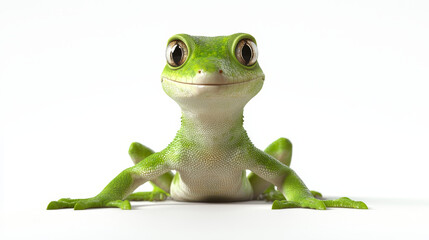 Obraz premium Smiling green gecko, front view, isolated on white.