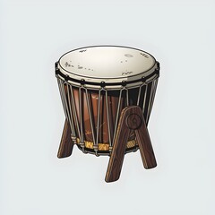 Djembe drum with leg stand isolated on white background. African goblet drums.