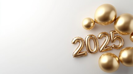 Golden 2025 New Year Balloons:  Elegant gold balloons spelling out "2025" nestled amongst larger golden orbs, creating a sophisticated and celebratory New Year's arrangement.