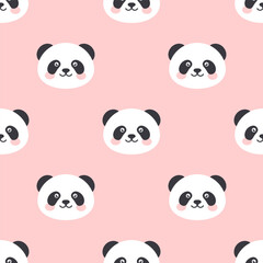 Kawaii little panda on pink background. Vector seamless pattern. Best for textile, wallpapers, nursery decoration, wrapping paper, package and your design.