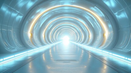 Obraz premium Futuristic light blue tunnel with glowing rings.