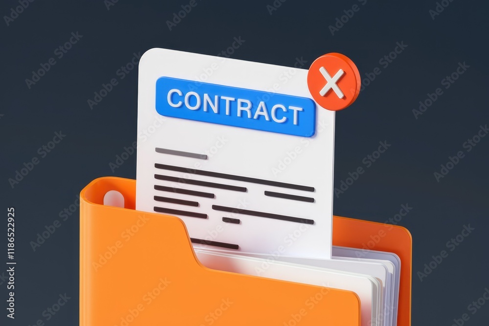 Poster rejected contract document in an orange folder, indicating disapproval or failure.