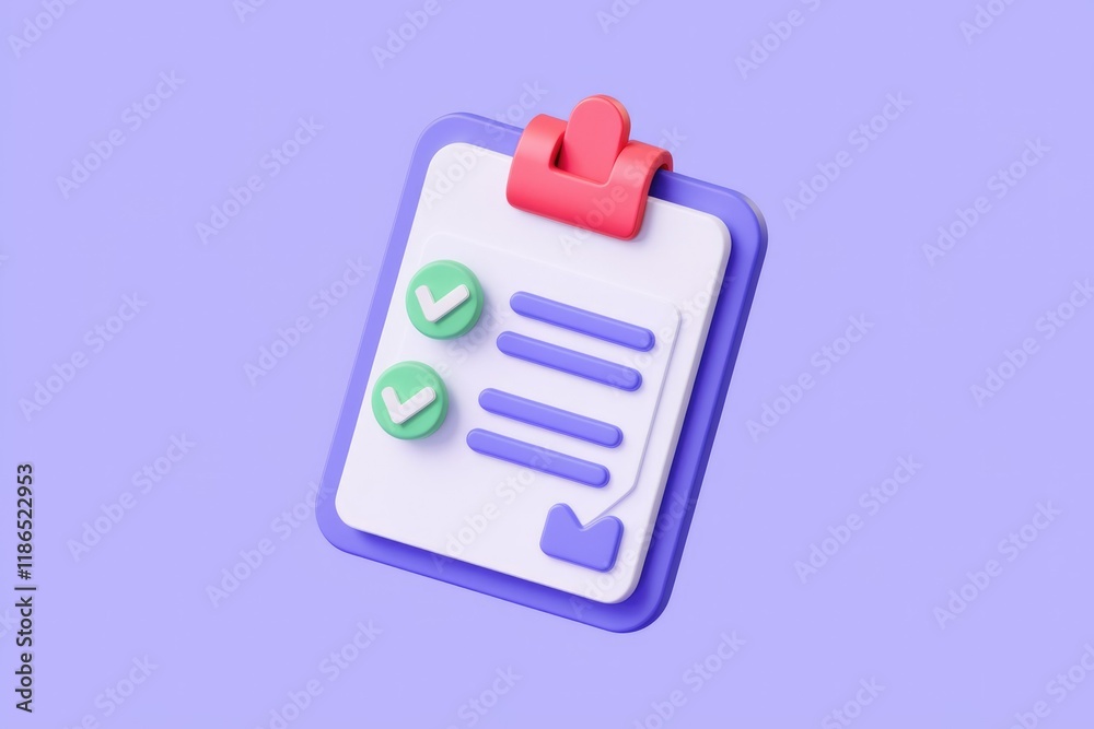 Fototapete A 3D rendering of a checklist clipboard with two checked items, signifying task completion or survey results.