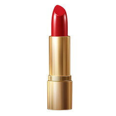 Lipstick, red lipstick with a gold cap, isolated on a transparent background. Cutout PNG