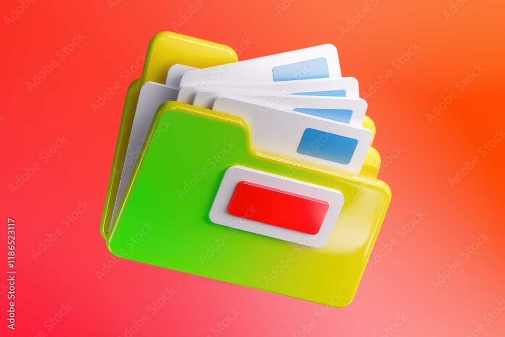 Poster A colorful 3D illustration of a folder containing multiple documents, symbolizing data storage and organization.