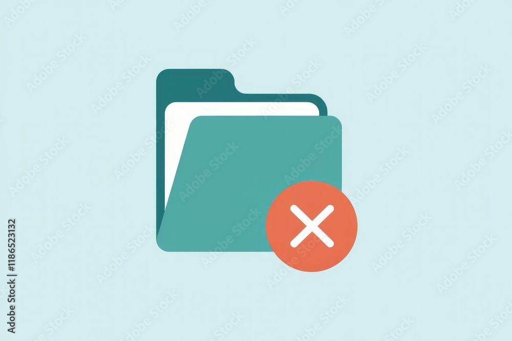 Aufkleber a teal folder icon with a red 'x' signifying deletion or removal.