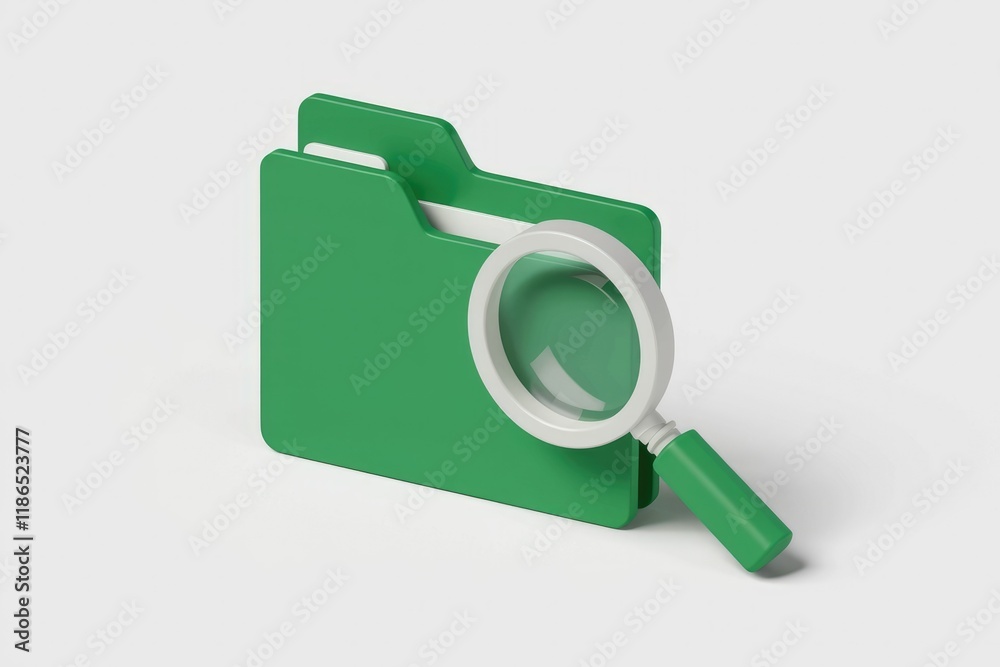 Poster A green folder icon with a magnifying glass on top symbolizes file searching or data discovery.