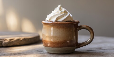Obraz premium Handmade Ceramic Mug with Hot Chocolate and Whipped Cream
