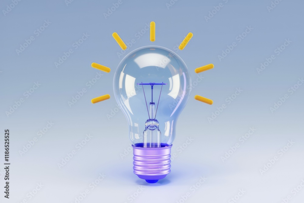 Poster a transparent lightbulb with a purple base, symbolizing new ideas and innovation.