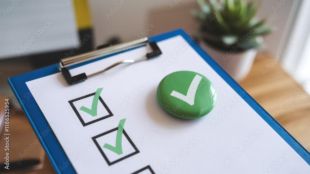 Aufkleber Checklist on clipboard with green checkmarks indicating completion of tasks.