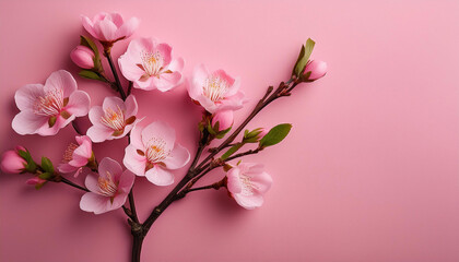 Obraz premium blooming plant stem on pink background