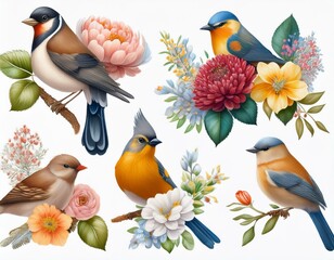Fototapeta premium Set of of birds and flower with 