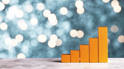 A vibrant bar graph in orange against a blurred blue background, symbolizing growth and progress.