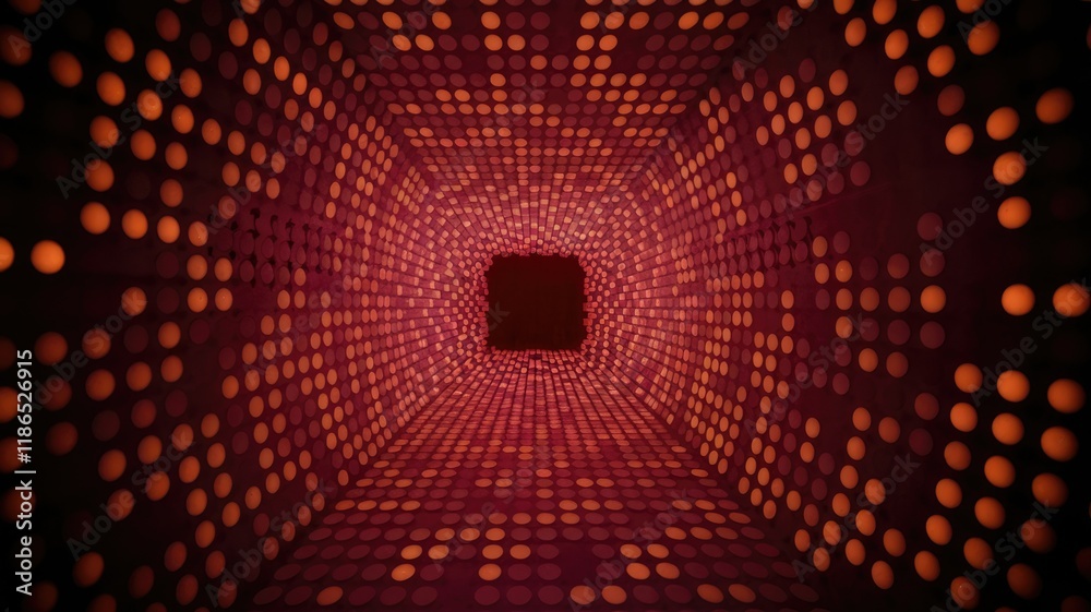 Poster Abstract digital tunnel with glowing red dots, creating a mesmerizing and futuristic visual effect.