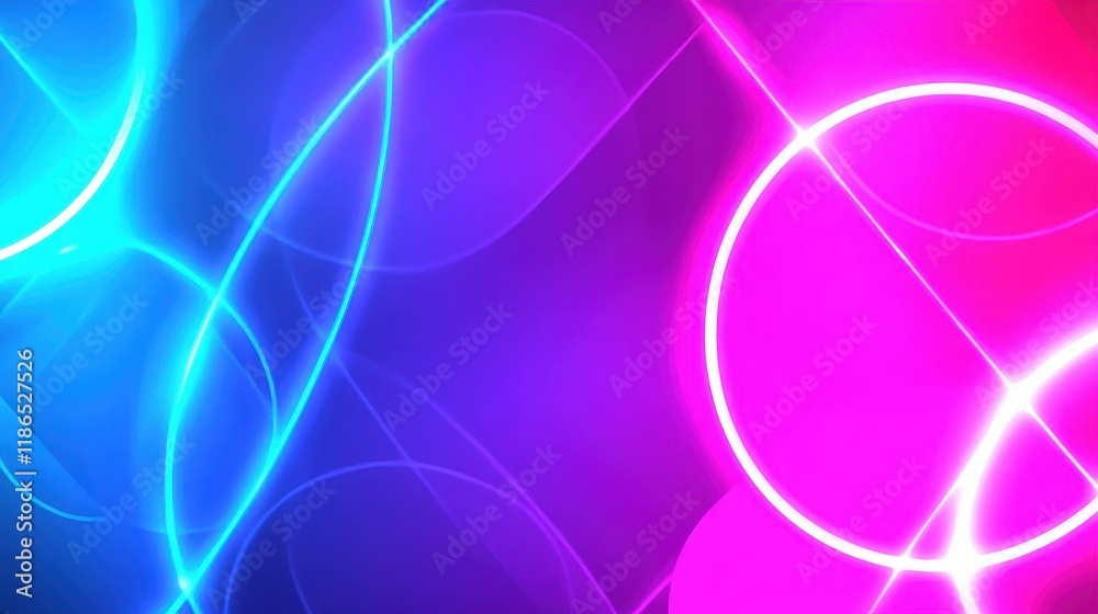 Poster Vibrant Neon Lights Abstract Background with Glowing Lines and Circles