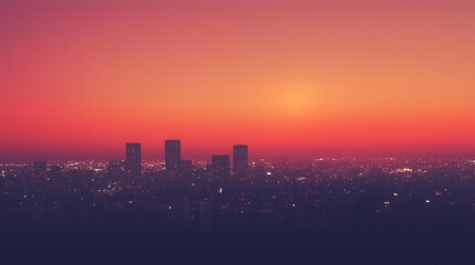 Naklejka premium City skyline at sunset a panoramic view