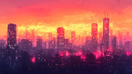 Fototapeta premium Urban sunset paints city skies