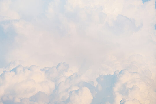 Surreal white cloud podium on blue sky with empty space.Beauty cosmetic product placement pedestal present promotion minimal stand display,dreamy concept.
