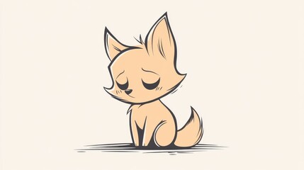 Sad cartoon fox illustration in minimalistic style conveying emotion with simple lines and soft colors suitable for various creative projects
