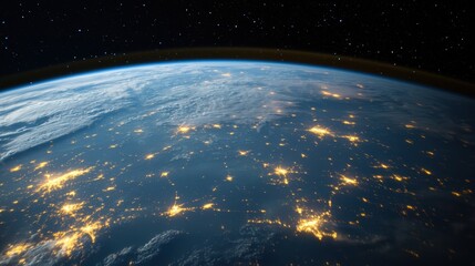 Obraz premium Earth from Space at Night with Bright City Lights and Stars