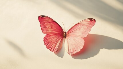 Vintage Pink Butterfly Casting Shadows Elegant Nature Aesthetic Close-up
