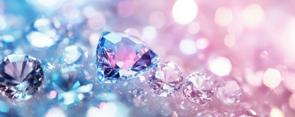 sparkling diamonds, gemstones, luxury, beauty, pink and blue hues, abstract background with shimmering light reflections
