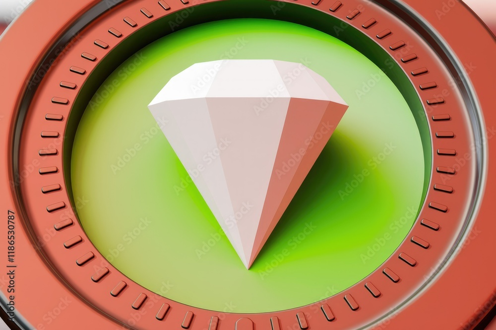 Aufkleber A 3D rendered image of a white diamond, centrally positioned against a lime green background within a reddish-brown circular frame.