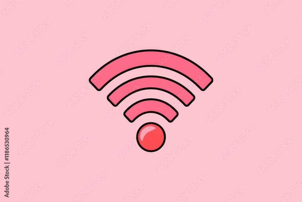Aufkleber a minimalist pink wifi symbol with a red center dot, representing internet connection.