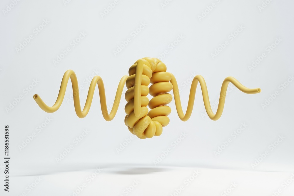 Poster Abstract 3D rendering of a yellow coiled rope forming a unique shape against a white background.