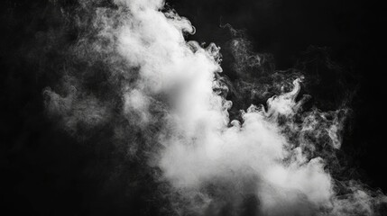 Dramatic black and white smoke formation swirling against a dark backdrop for artistic and atmospheric visual concepts.