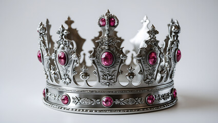 Silver crown with ornate detail and several gems, perfect for royal-themed designs, fantasy projects, and elegant illustrations needing a regal touch