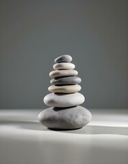 zen, stones, stacked, soft, diffused, lighting, neutral, flat, surface, shadows, subtle, blending, gray, background, balance, harmony, calm, minimalist, serene, tranquil, meditative, peaceful, nature,