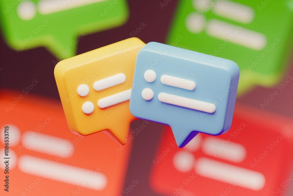 Aufkleber 3D render of colorful speech bubbles with text lines, symbolizing communication and messaging.