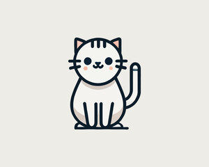 Minimalist Cat line art logo design icon vector illustration. Animal logotype concept. Outline cat logo.
