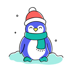Cute Penguin in Santa Hat Vector - Perfect for Christmas and Winter Themes
