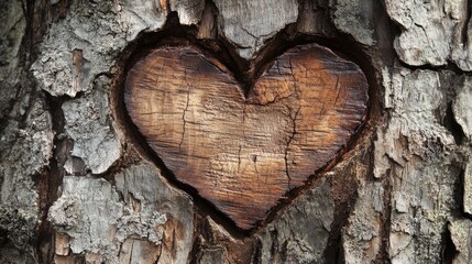 Heart shape carved into the textured bark of a tree trunk symbolizing love and nature's beauty in a rustic setting