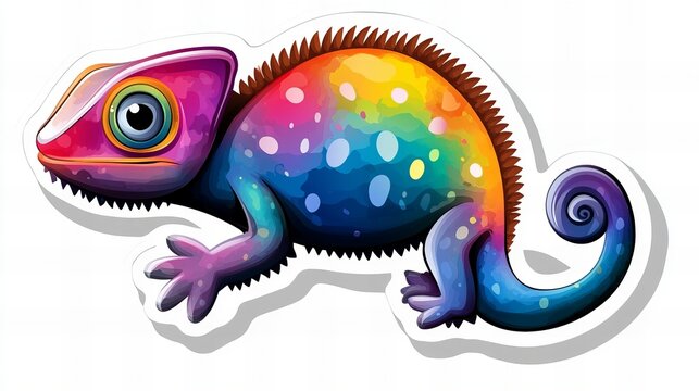 Vibrant rainbow chameleon sticker. A fun, colorful illustration perfect for kids!